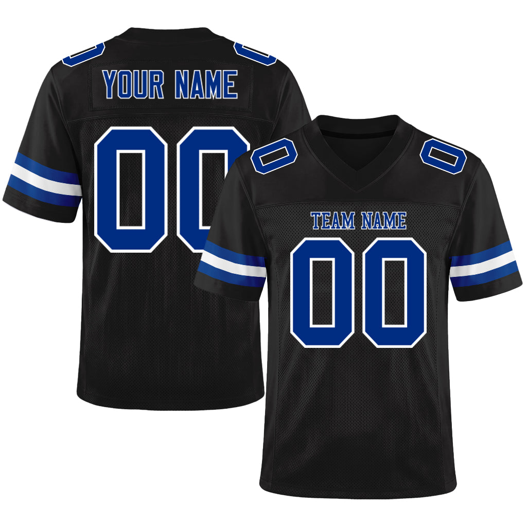 Custom Black Royal-White Mesh Football Jersey