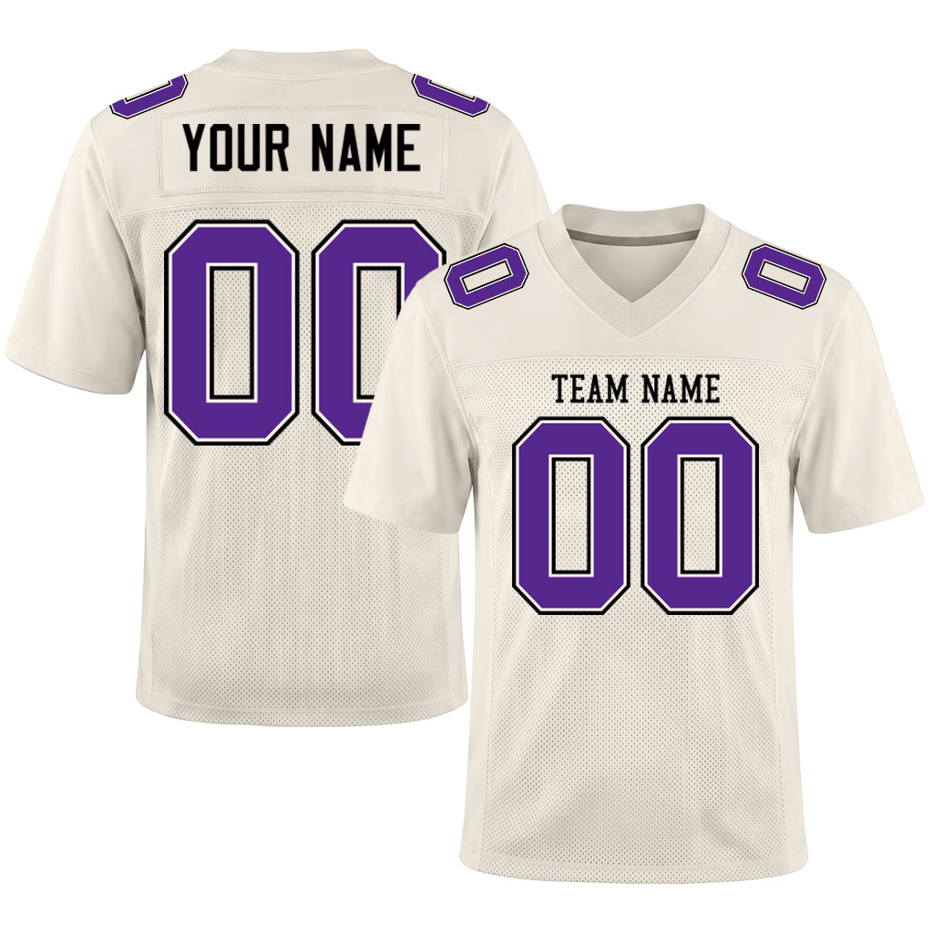 Custom Cream Purple-Black Mesh Football Jersey