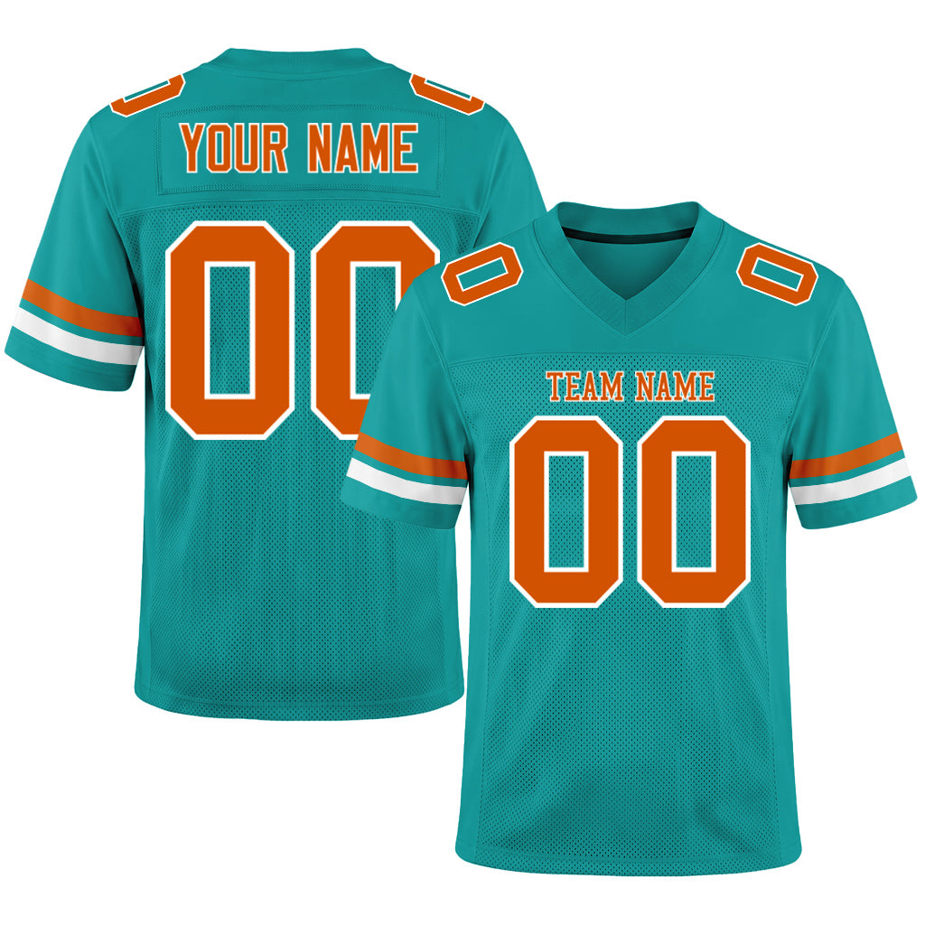 Custom Aqua Texas Orange-White Custom Name Mesh Football Jersey