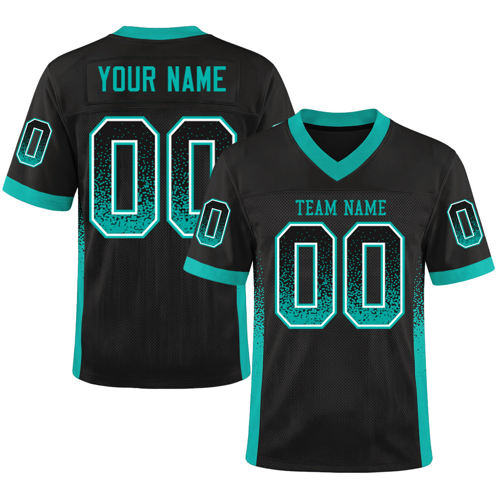 Custom Black Aqua-White Mesh Drift Fashion Mesh Football Jersey