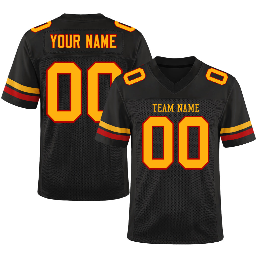 Custom Black Gold-Scarlet Custom Name Mesh Football Jersey