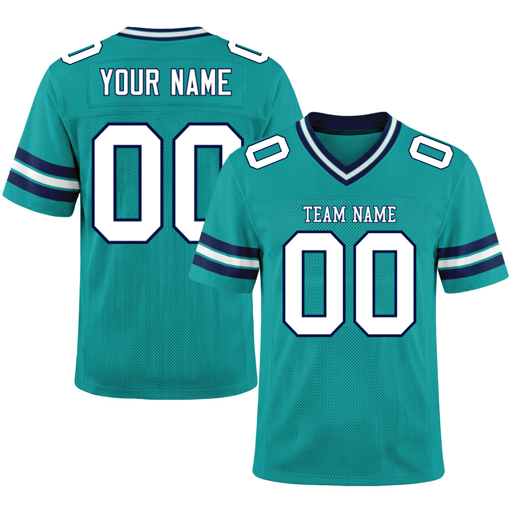 Custom Aqua White-Navy Mesh Football Jersey