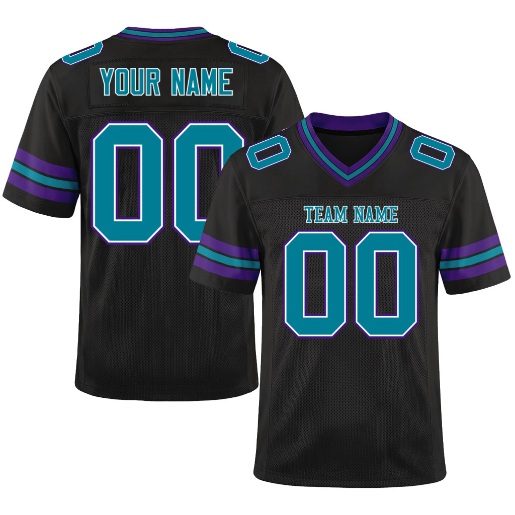 Custom Black Teal-Purple Mesh Football Jersey
