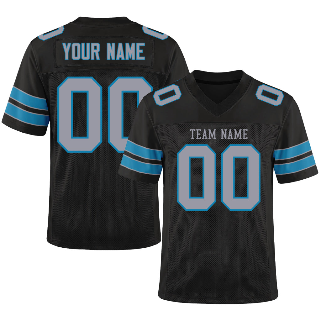Custom Black Light Gray-Panther Blue Mesh Football Jersey