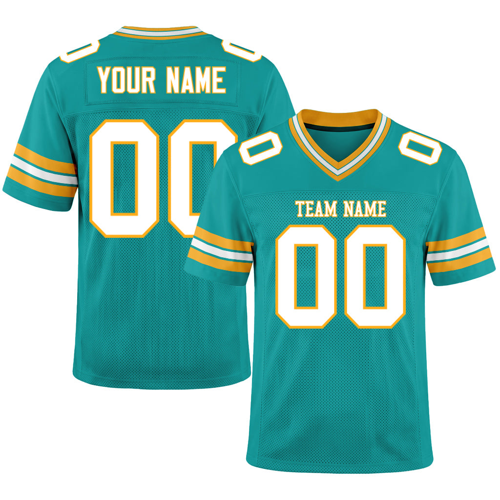 Custom Aqua White-Yellow Football Jersey