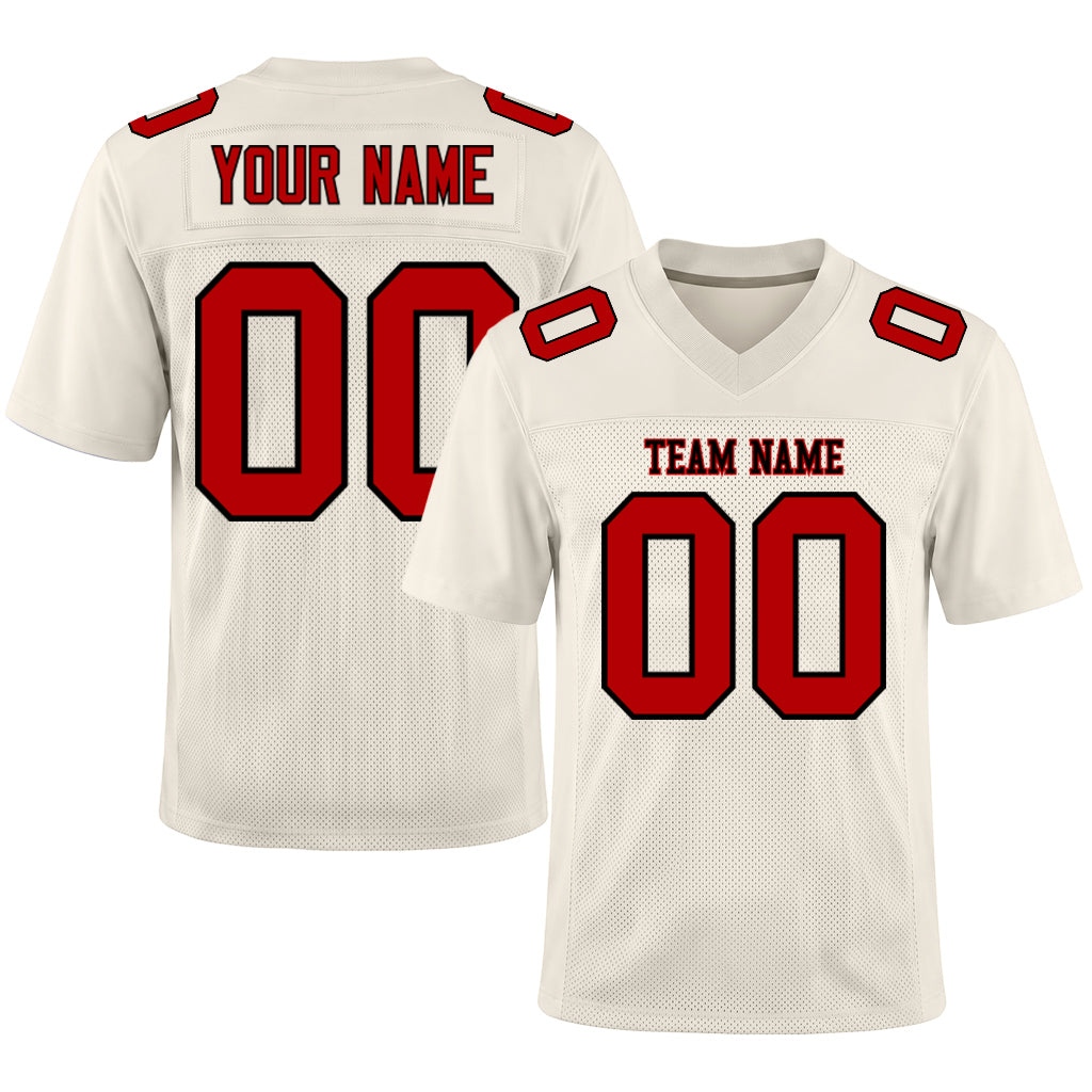 Custom Cream Red-Navy Mesh Football Jersey