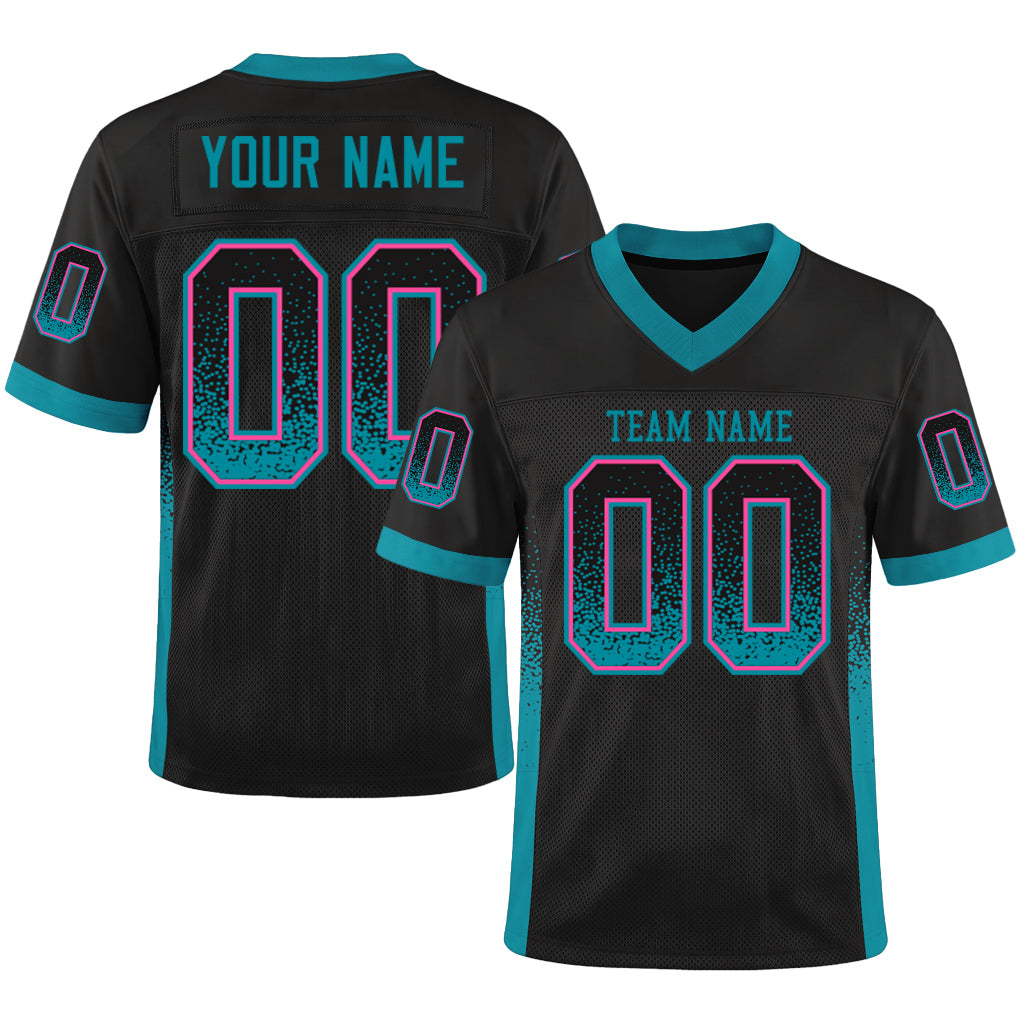 Custom Black Teal-Pink Mesh Drift Fashion Mesh Football Jersey