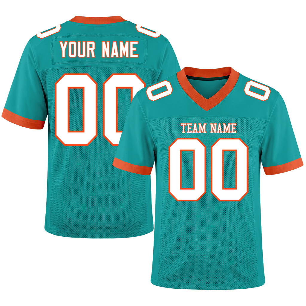 Custom Aqua White-Orange Mesh Football Jersey