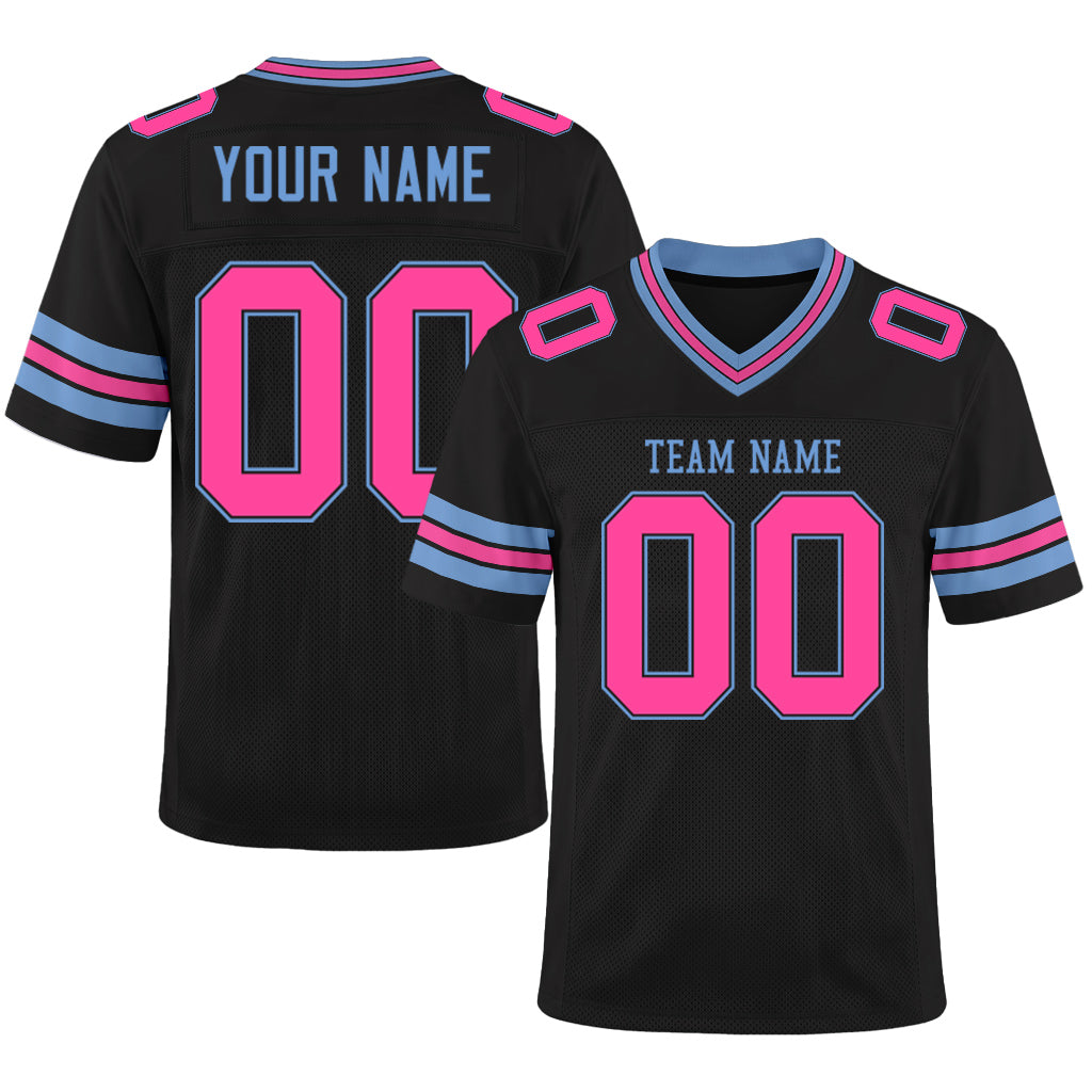 Custom Black Pink-Light Blue Mesh Football Jersey