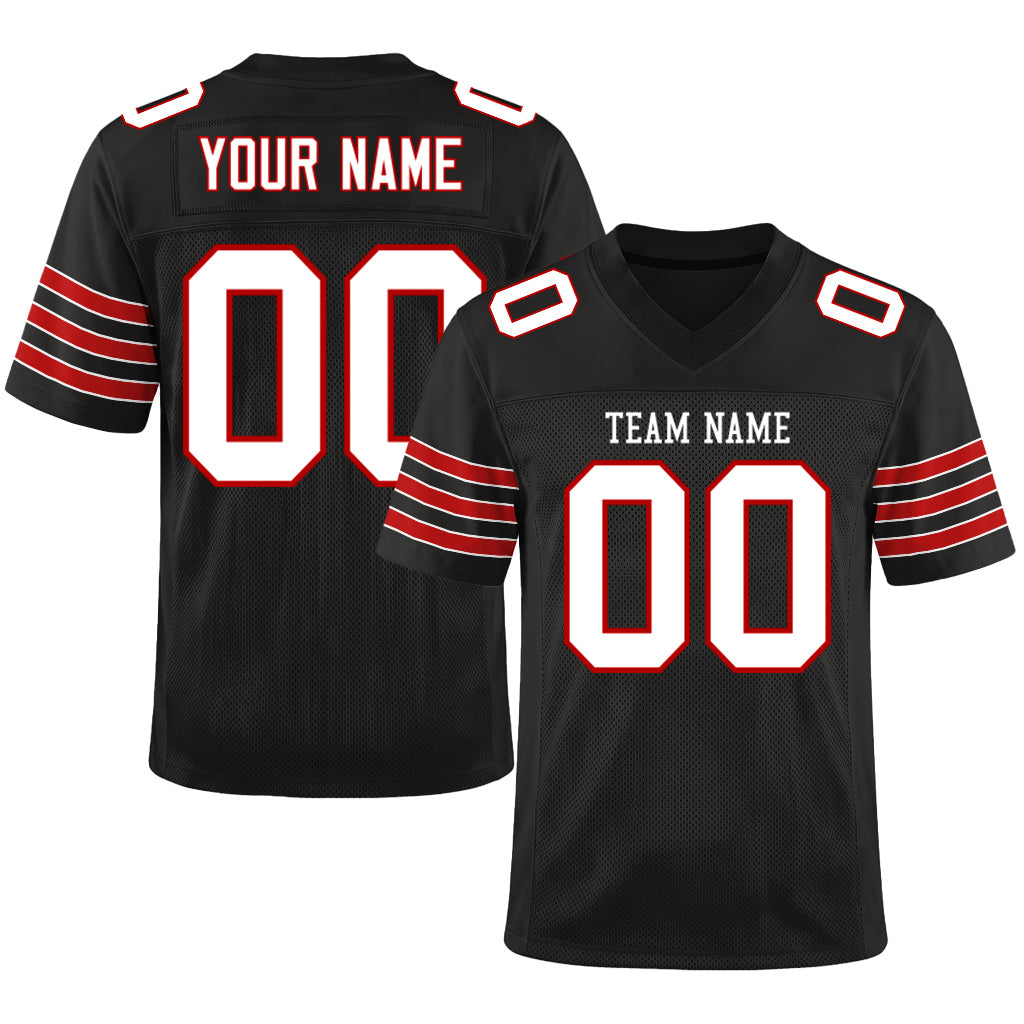 Custom Black White-Scarlet Custom Name Mesh Football Jersey