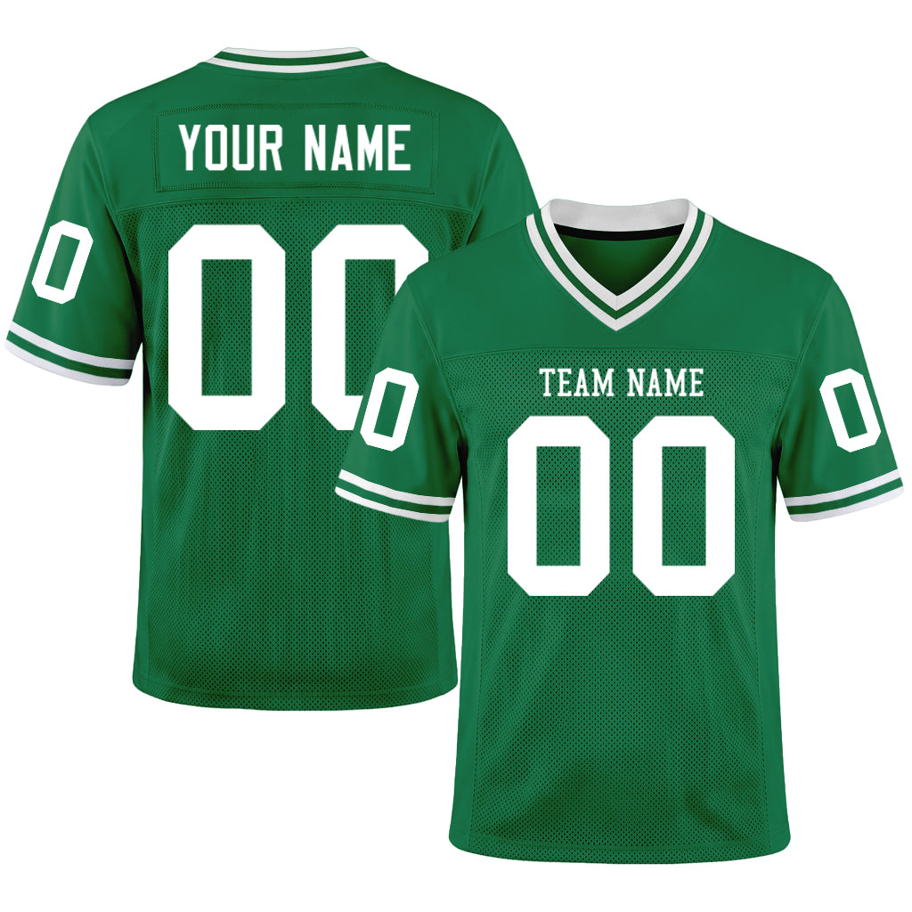 Custom Kelly Green White Mesh Football Jersey