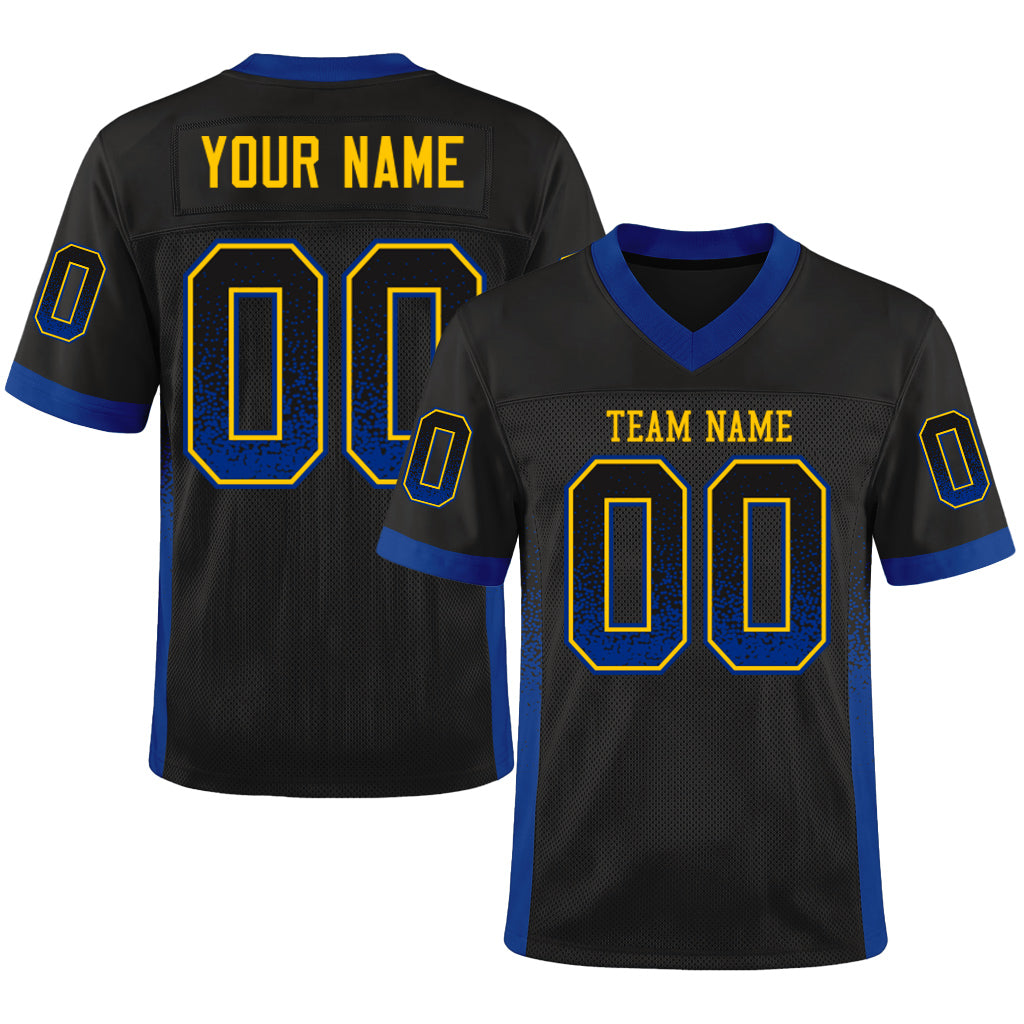 Custom Black Royal-Yellow Mesh Drift Fashion Mesh Football Jersey