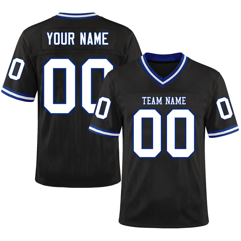 Custom Black White-Royal Mesh Throwback Mesh Football Jersey