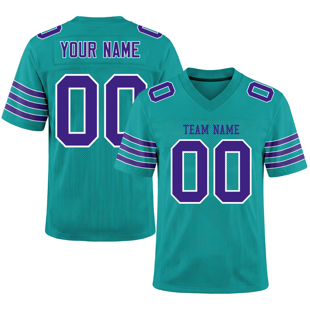 Custom Aqua Purple-White Custom Name Mesh Football Jersey