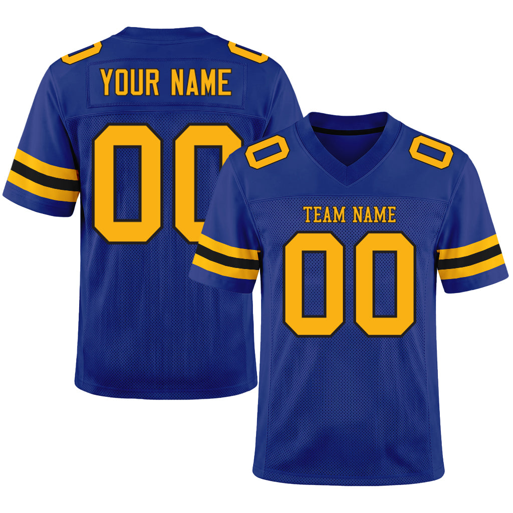 Custom Royal Yellow-Black Mesh Football Jersey