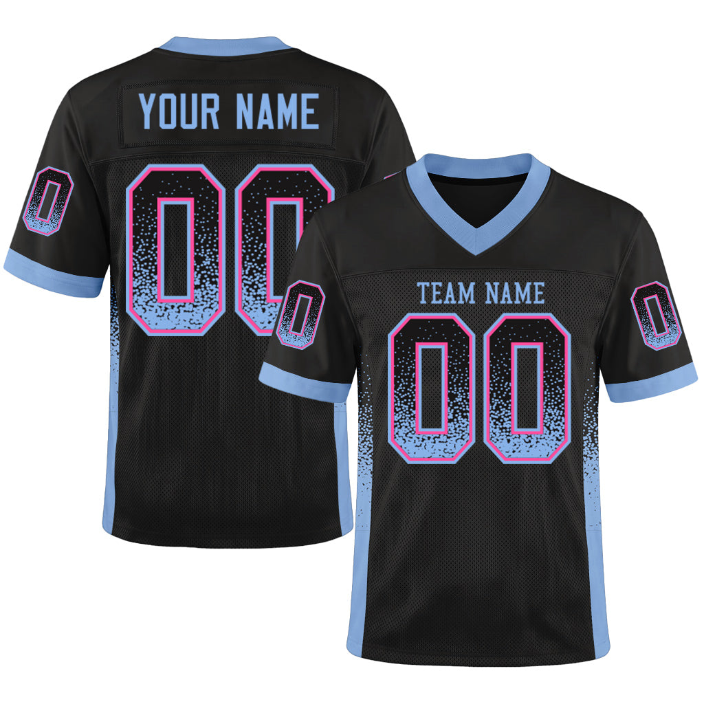 Custom Black Light Blue-Pink Mesh Drift Fashion Mesh Football Jersey