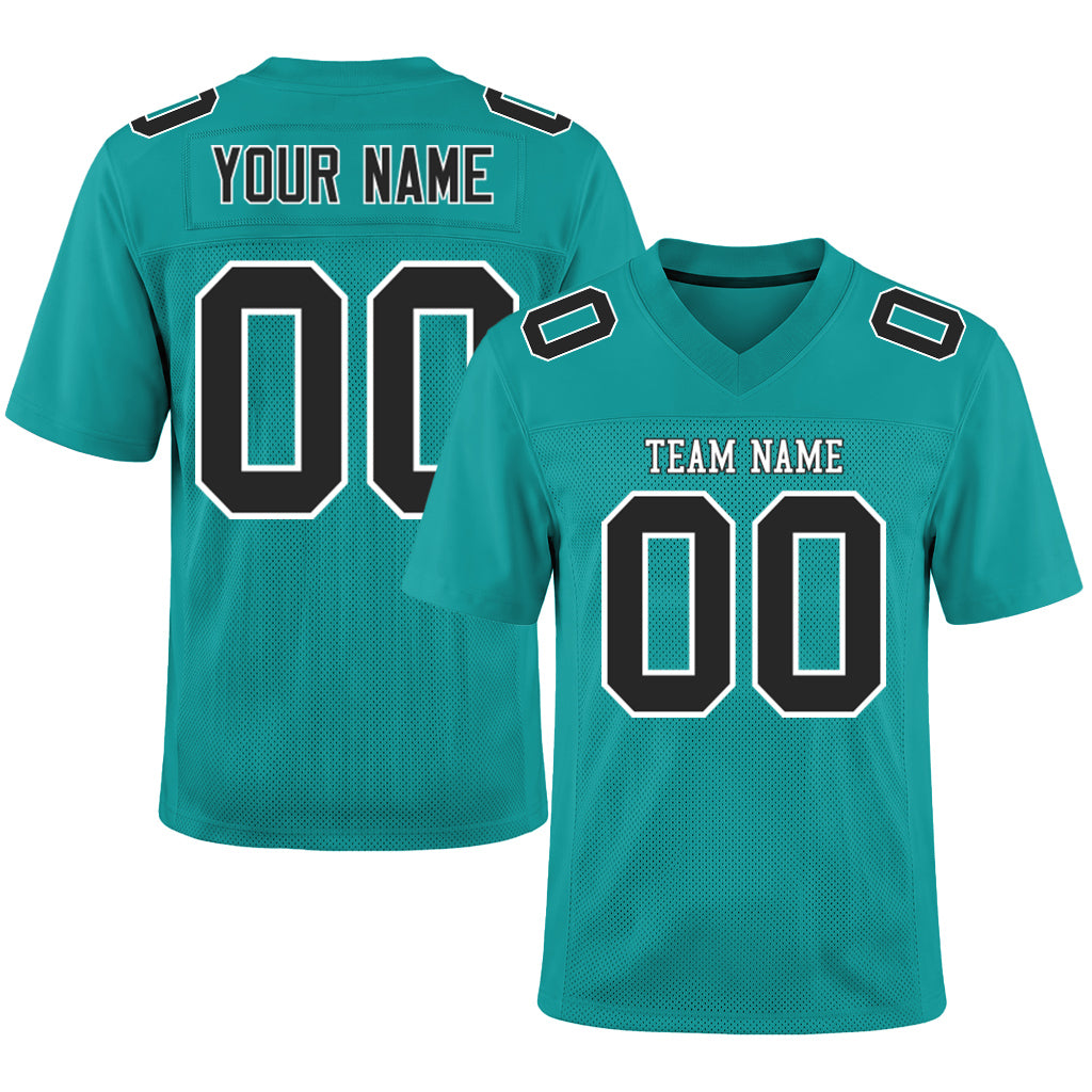 Custom Aqua Black-White Football Jersey
