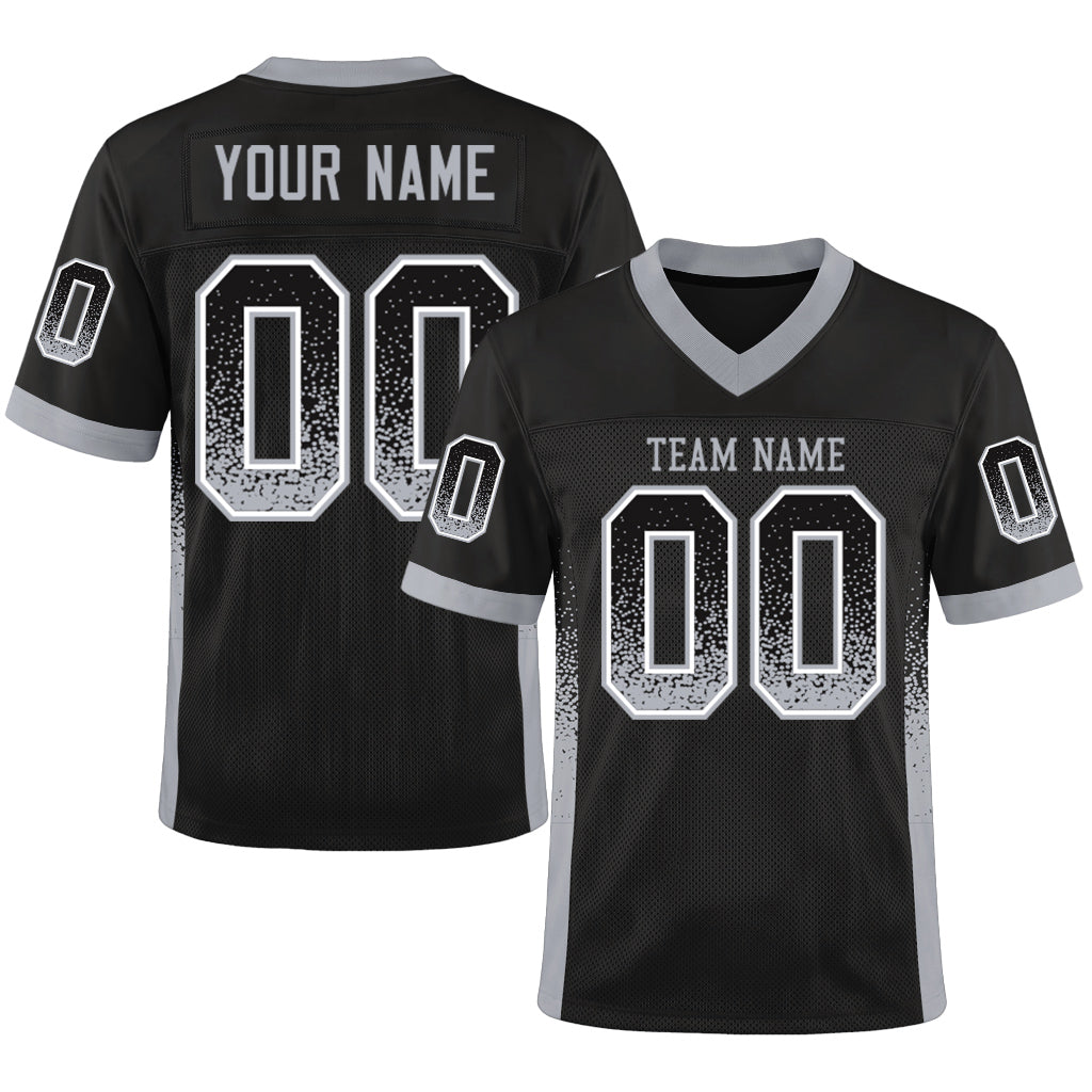Custom Black Gray-White Mesh Drift Fashion Mesh Football Jersey