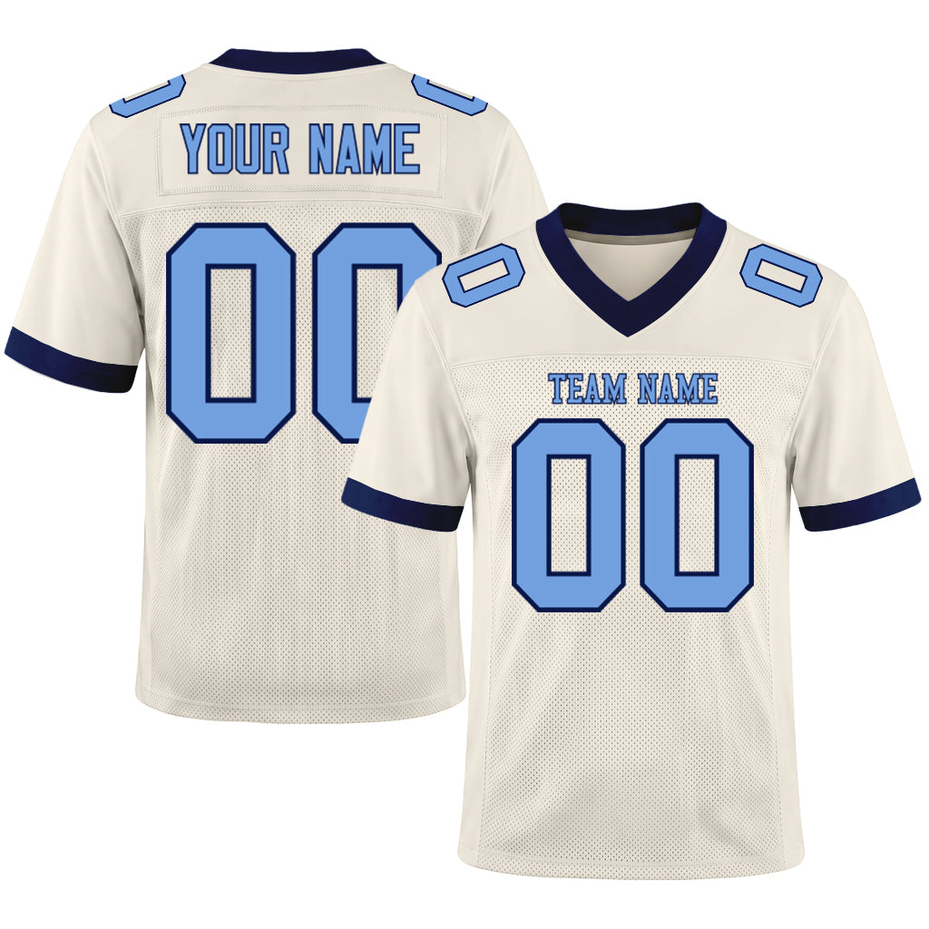 Custom Cream Light Blue-Navy Mesh Football Jersey