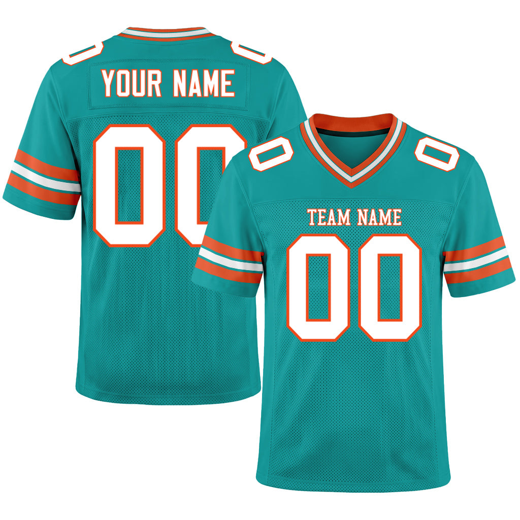 Custom Aqua White-Orange Mesh Football Jersey