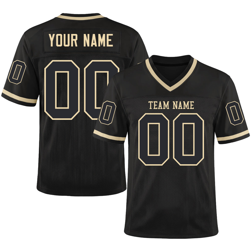 Custom Black Cream Mesh Throwback Mesh Football Jersey