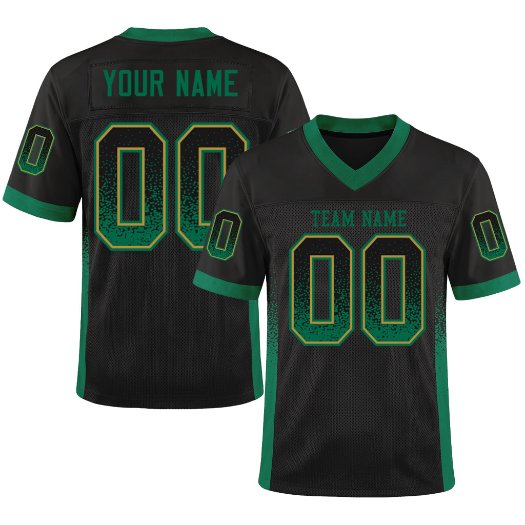 Custom Black Kelly Green-Old Gold Mesh Drift Fashion Mesh Football Jersey
