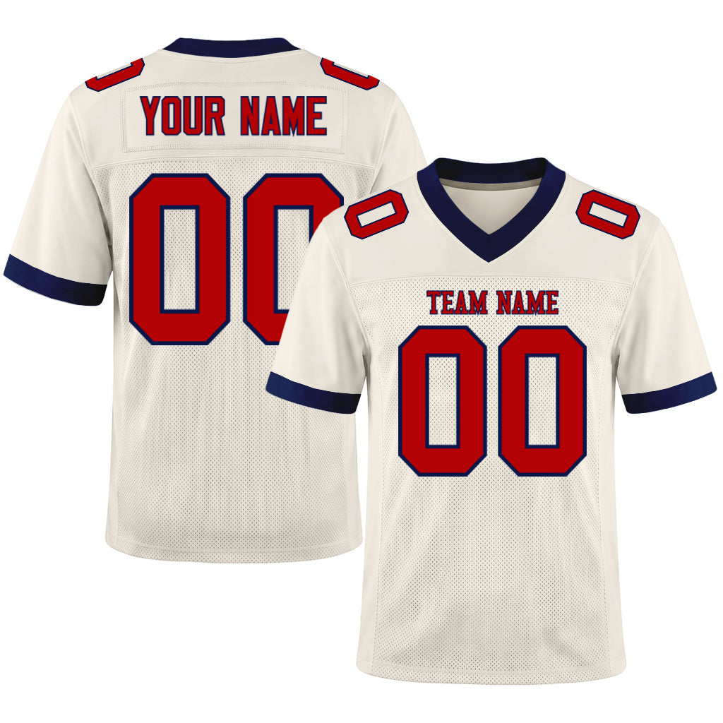 Custom Cream Red-Navy Mesh Football Jersey