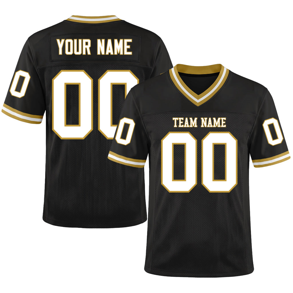 Custom Black White-Old Gold Mesh Throwback Mesh Football Jersey