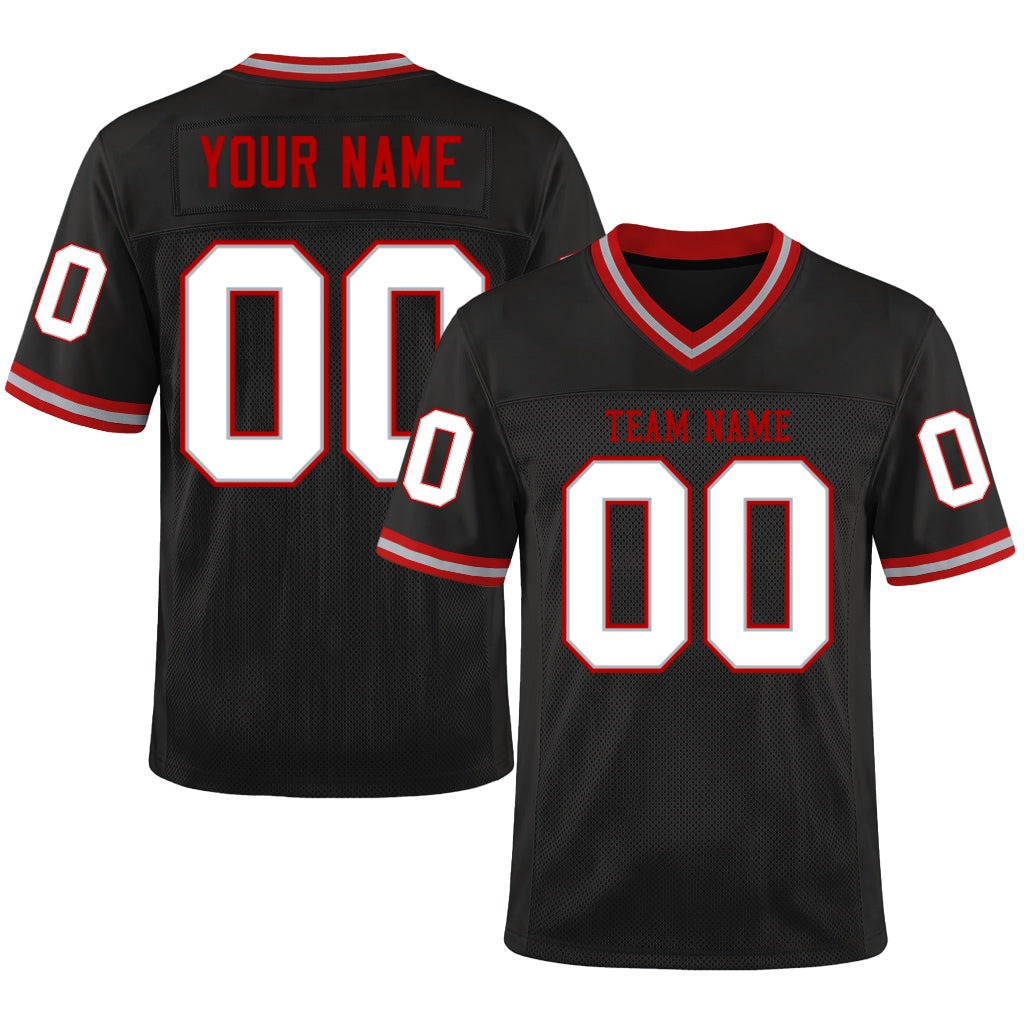 Custom Black Gray-Red Mesh Throwback Mesh Football Jersey