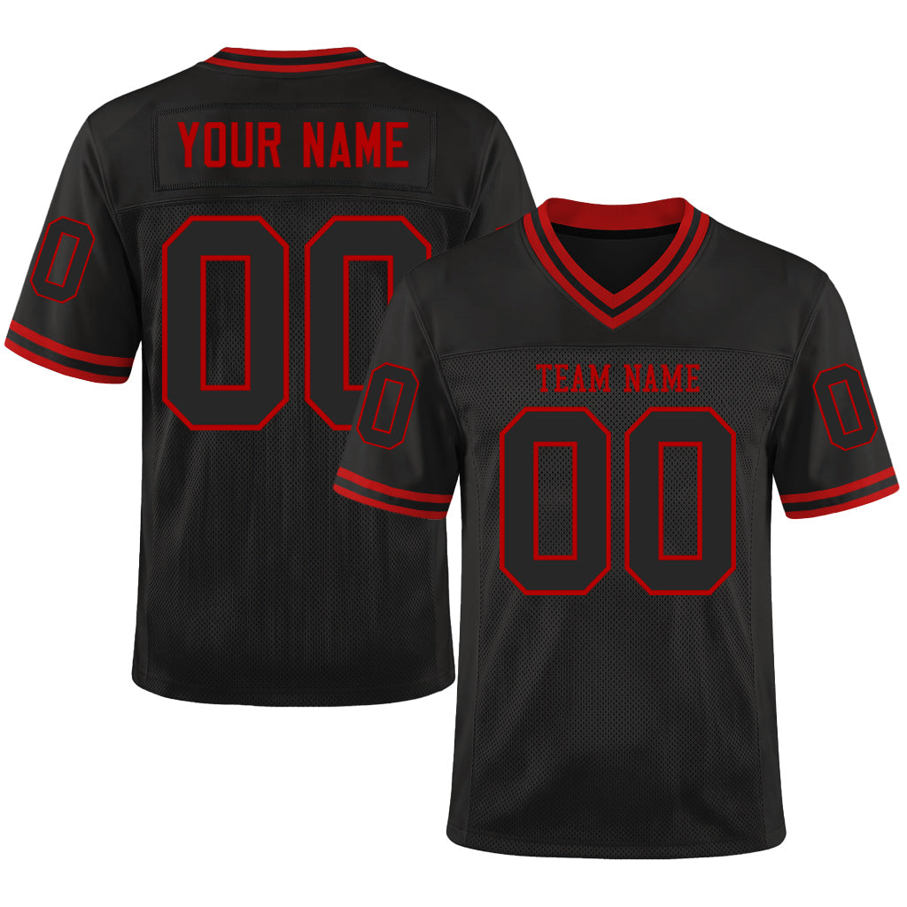 Custom Black Red Mesh Throwback Mesh Football Jersey