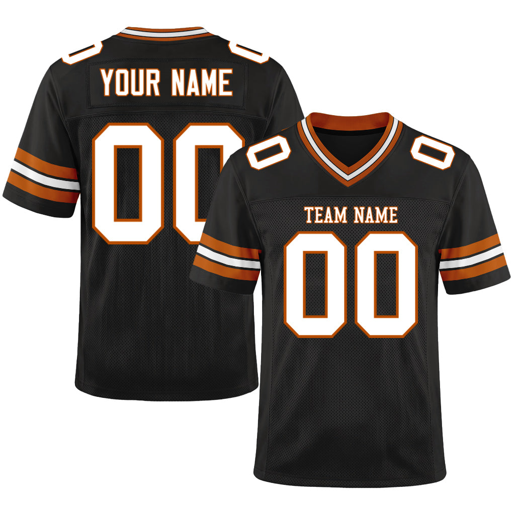 Custom Black White-Texas Orange Custom Name Mesh Football Jersey
