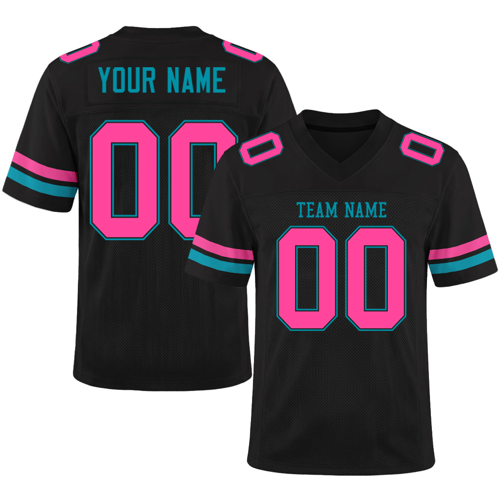 Custom Black Pink-Aqua Mesh Football Jersey
