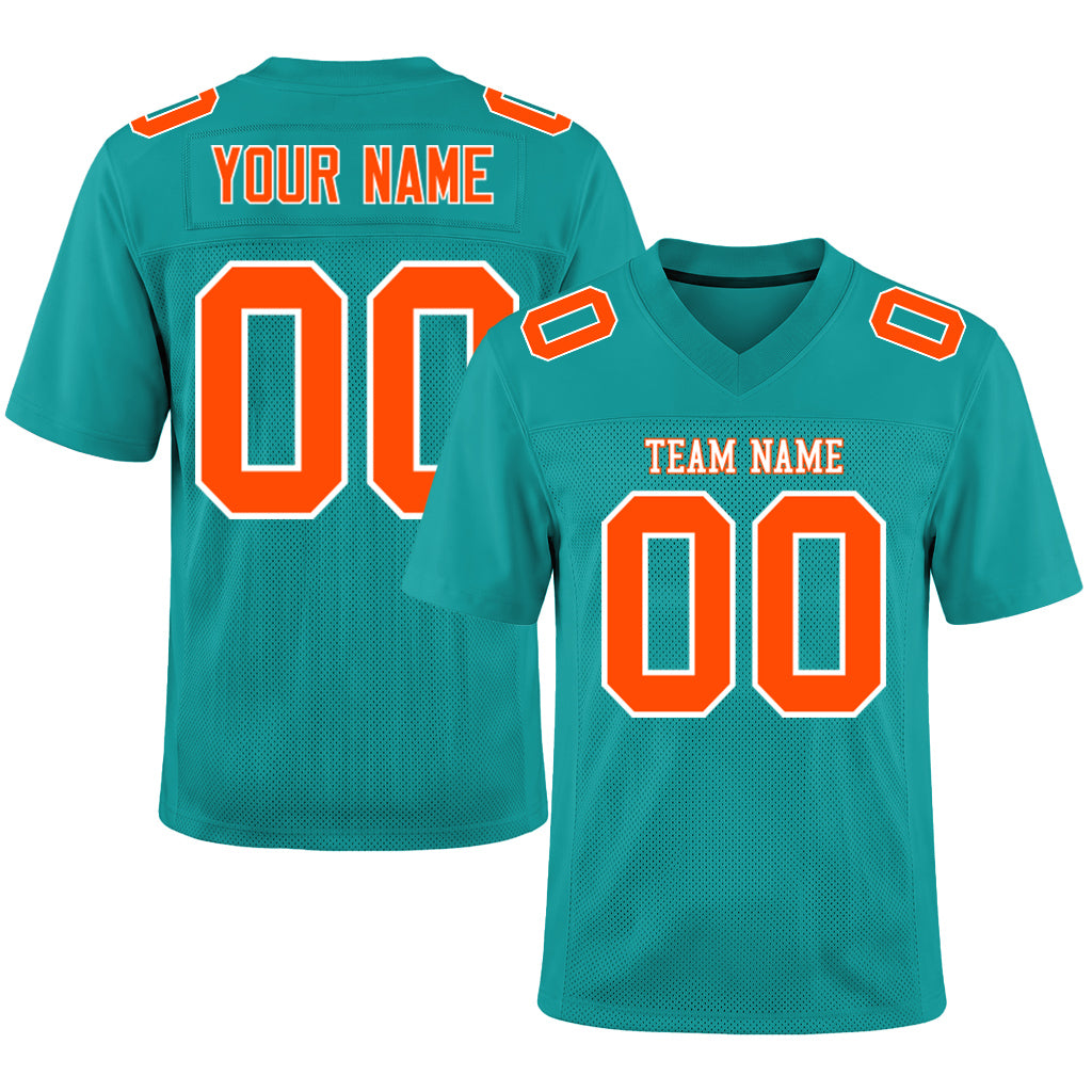 Custom Aqua Orange-White Football Jersey
