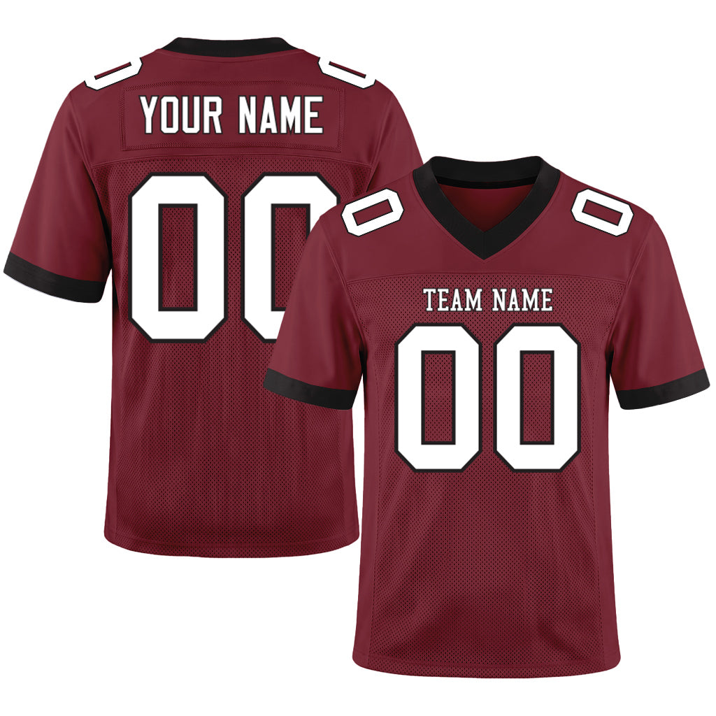 Custom Burgundy White-Black Mesh Football Jersey