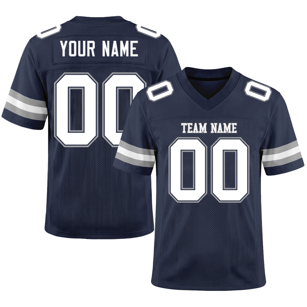 Custom Navy White-Gray Mesh Football Jersey