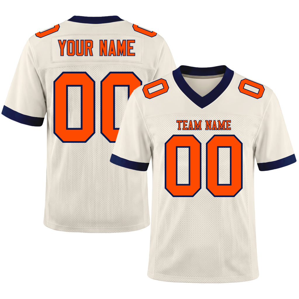 Custom Cream Orange-Navy Mesh Football Jersey