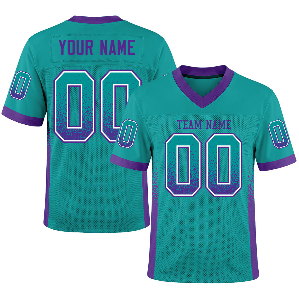 Custom Aqua Purple-White Mesh Drift Fashion Football Jersey