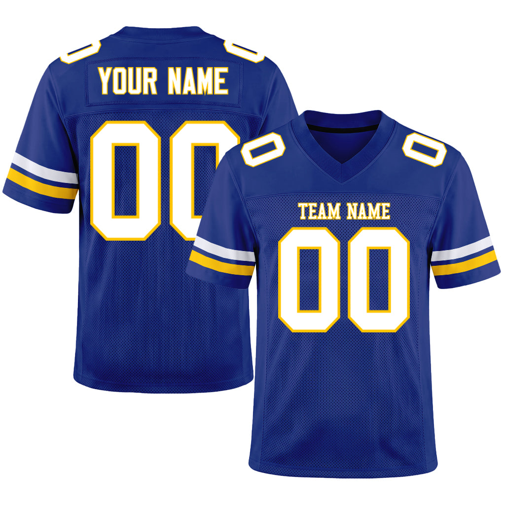 Custom Royal White-Yellow Mesh Football Jersey
