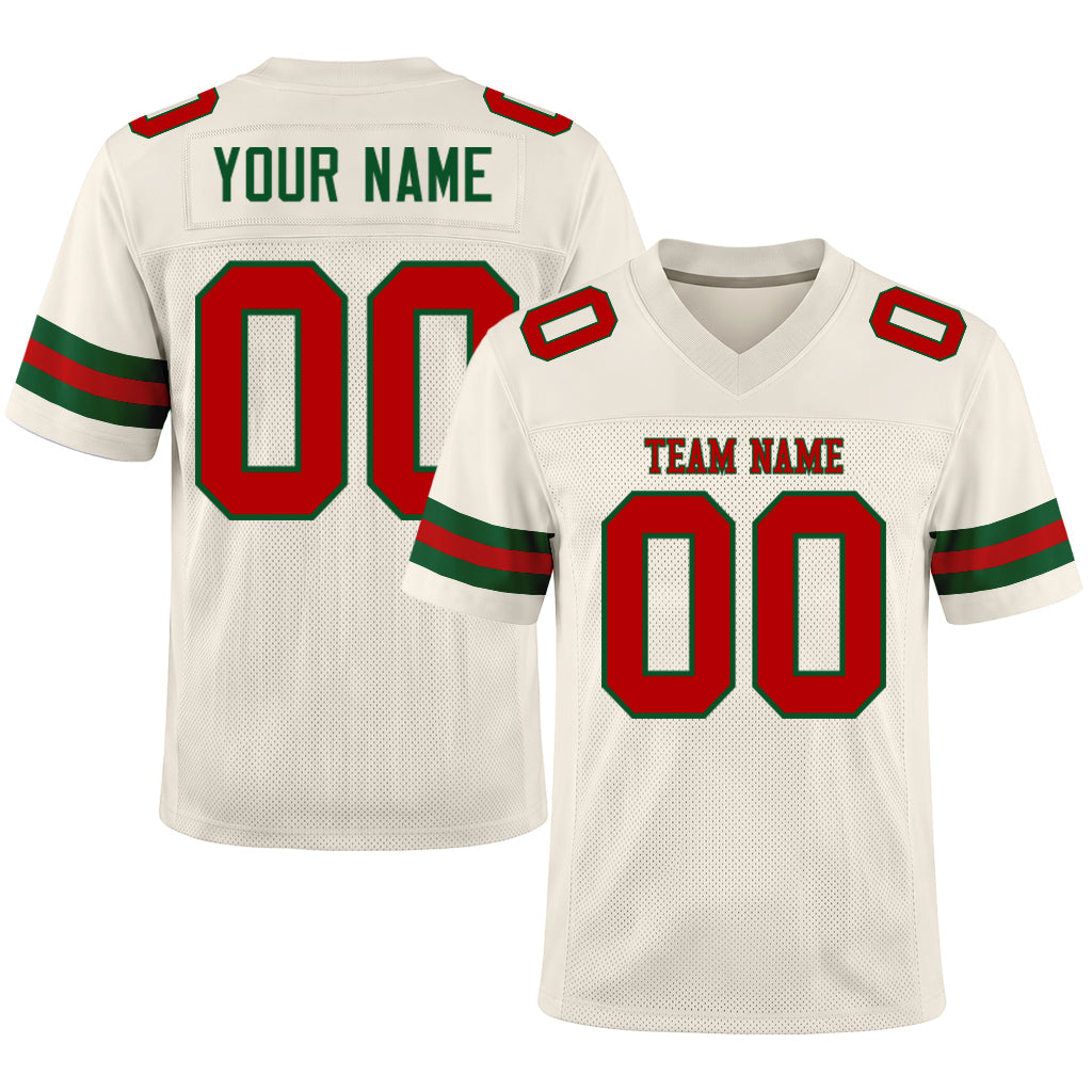 Custom Cream Red-Green Mesh Football Jersey
