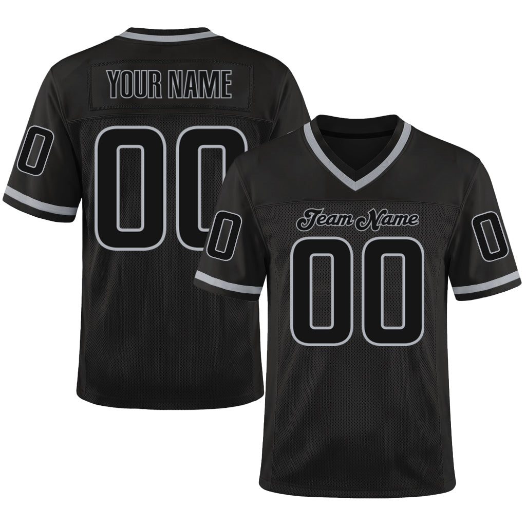 Custom Black Black-Gray Mesh Throwback Mesh Football Jersey