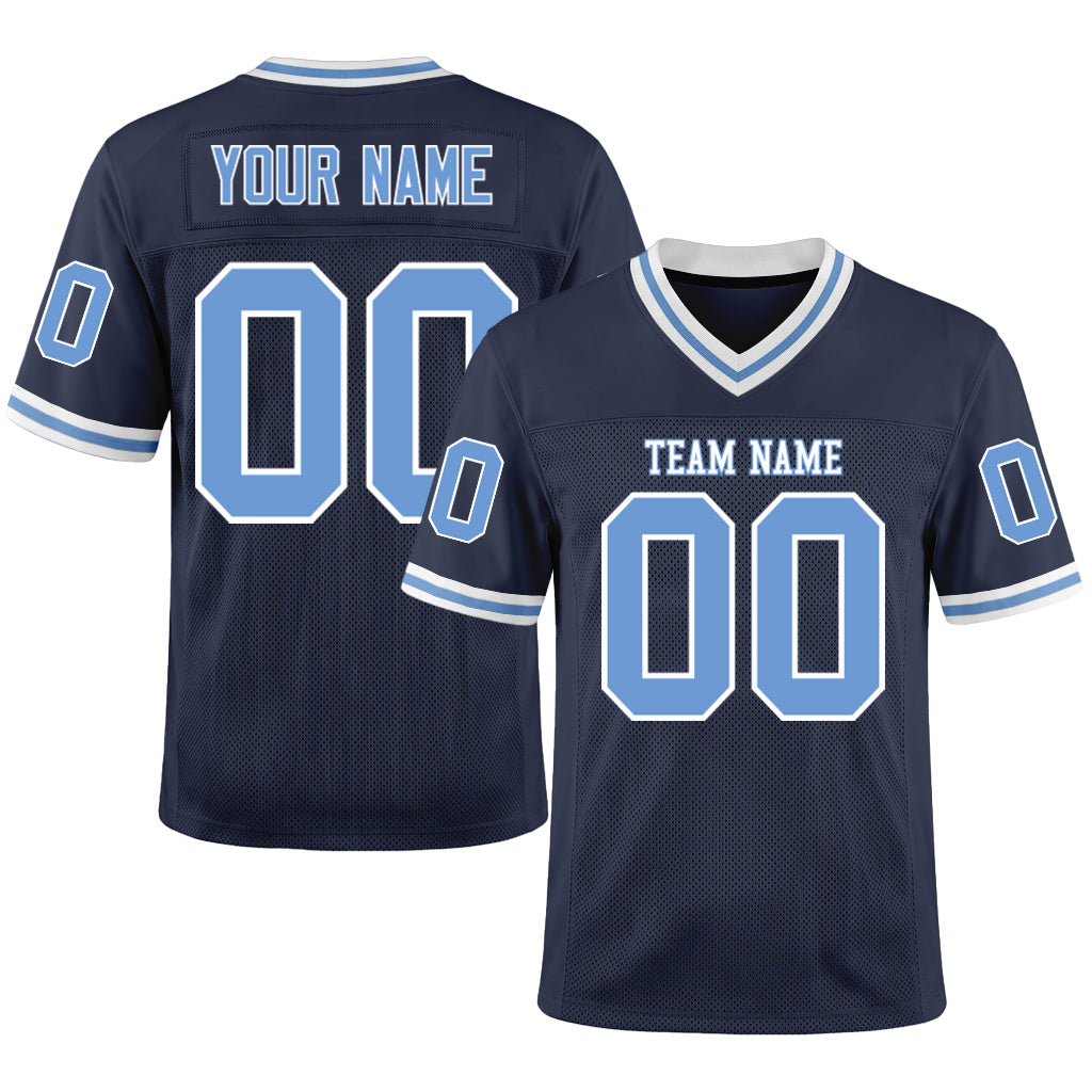 Custom Navy Light Blue-White Mesh Throwback Football Jersey For Men & Women
