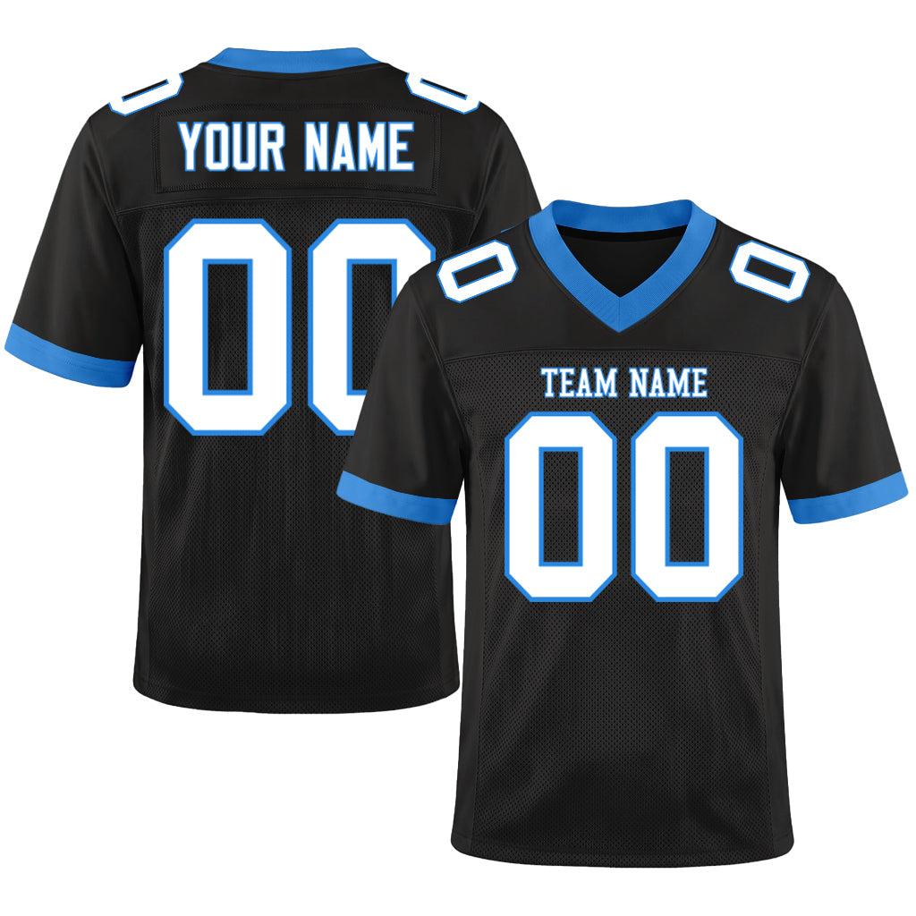 Custom Black White-Electric Blue Mesh Football Jersey