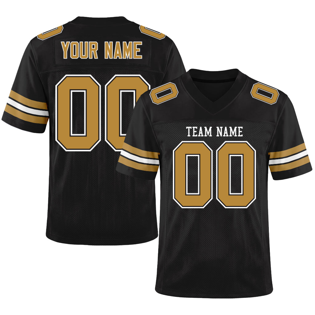 Custom Black Old Gold-White Custom Name Football Jerseys For Men & Women