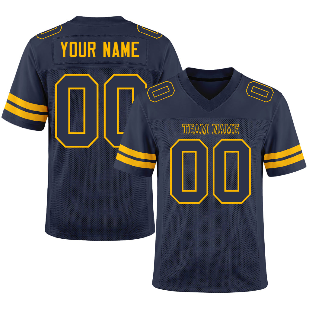 Custom Navy White-Orange Mesh Football Jersey