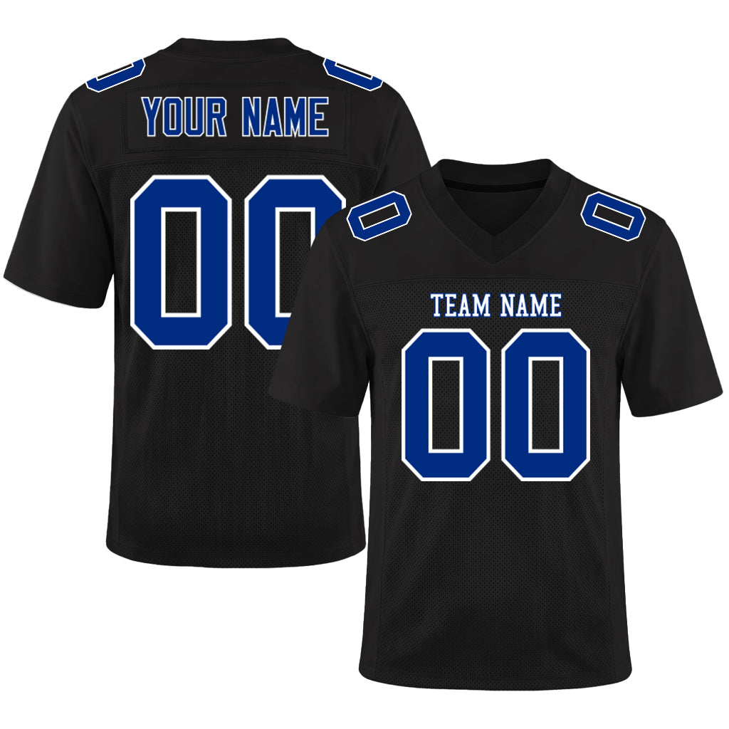 Custom Black Royal-White Mesh Football Jersey