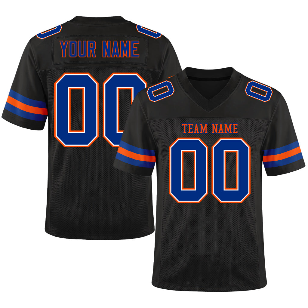 Custom Black Royal-Orange Mesh Football Jersey