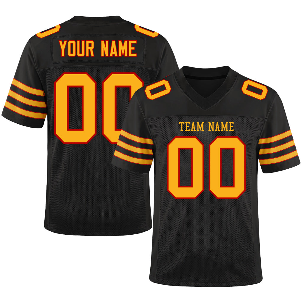 Custom Black Gold-Scarlet Custom Name Mesh Football Jersey