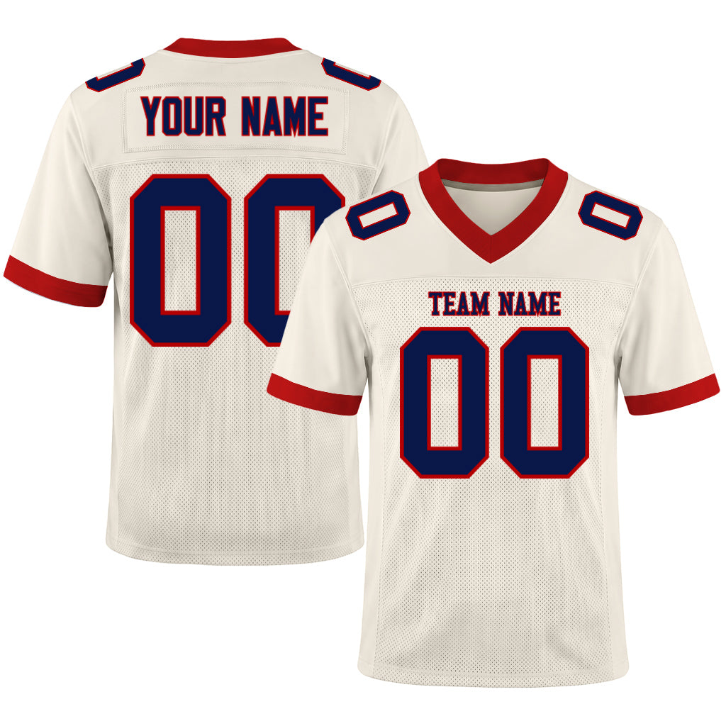 Custom Cream Navy-Red Mesh Football Jersey