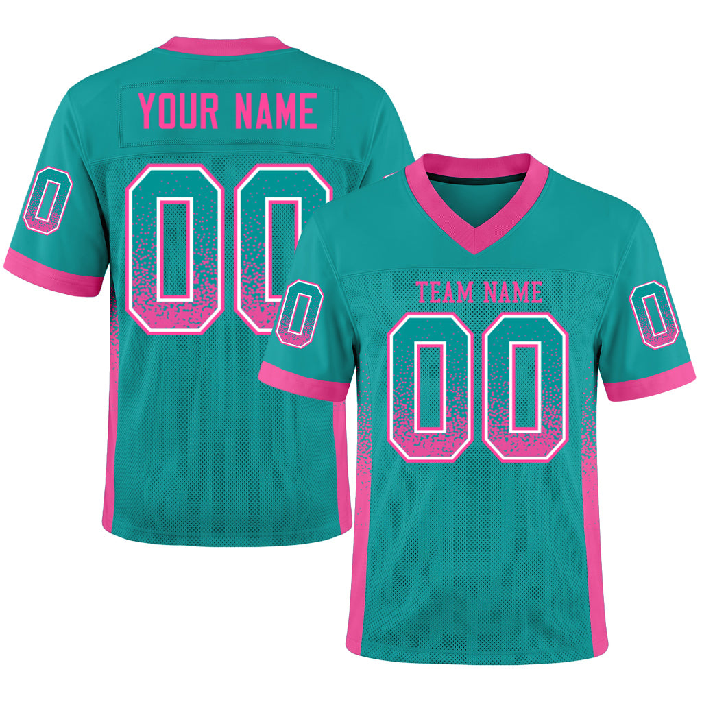 Custom Aqua Pink-White Mesh Drift Fashion Football Jersey