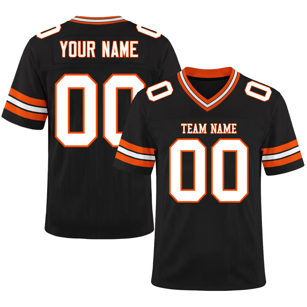 Custom Black White-Orange Mesh Football Jersey